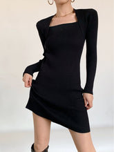 Square Neck Ribbed Sweater Dress